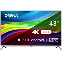 43" Телевизор Digma DM-LED43UBB41 темно-серебристый 3840x2160, 4K Ultra HD, 60 Гц, Wi-Fi, Smart TV, Android TV